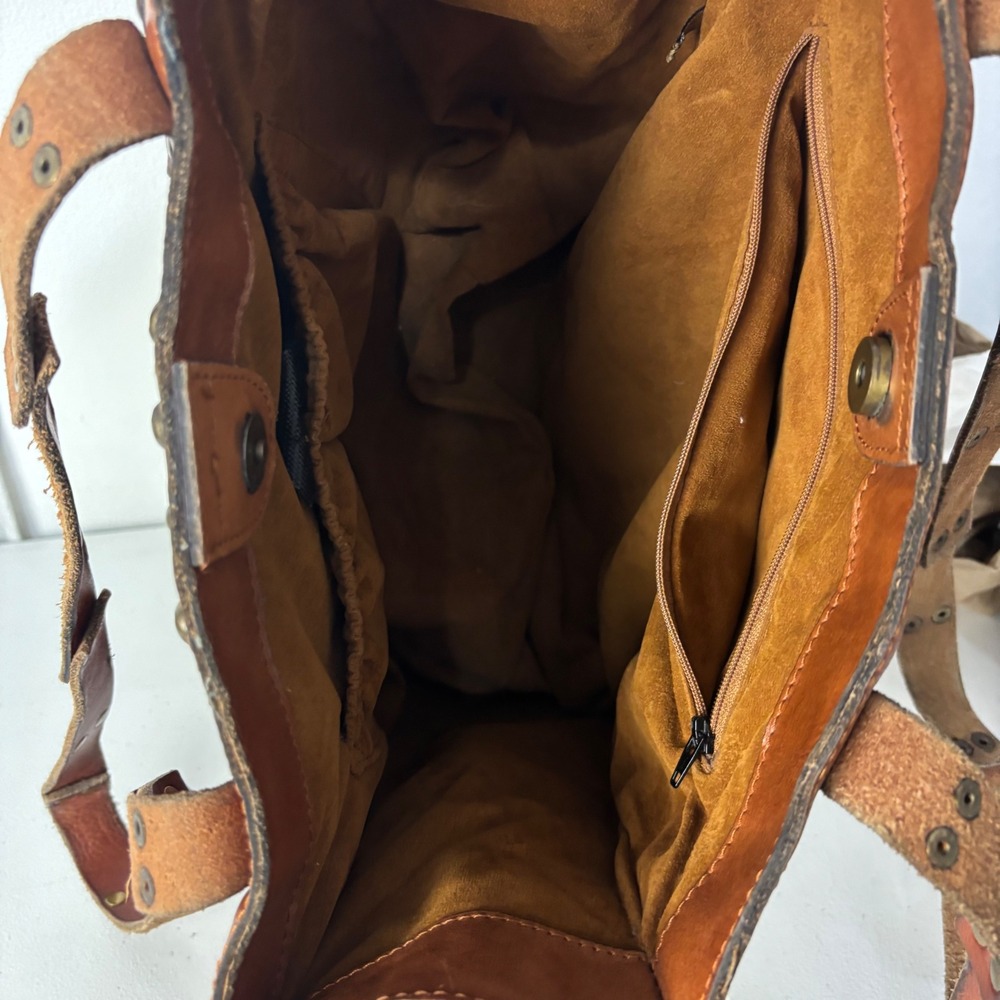 Patricia Nash Toscano Studded Perforated Leather Tote Bag Brown Boho Western - Picture 9 of 13